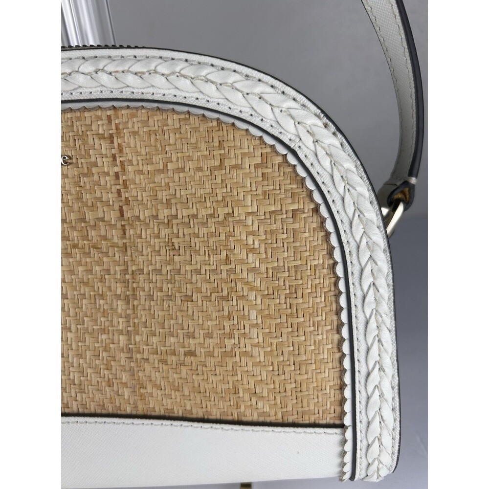 Kate Spade New York Sylvia Straw Dome Crossbody White Leather And Rafia - Picture 3 of 11